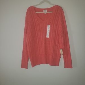 St John's Bay Coral V-neck Sweater 2X